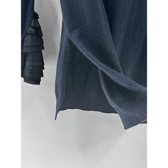 3.1 Philip Lim Designer Coquette Navy Blue Black Ruffle Cuff Sweater Small Round - Picture 6 of 12